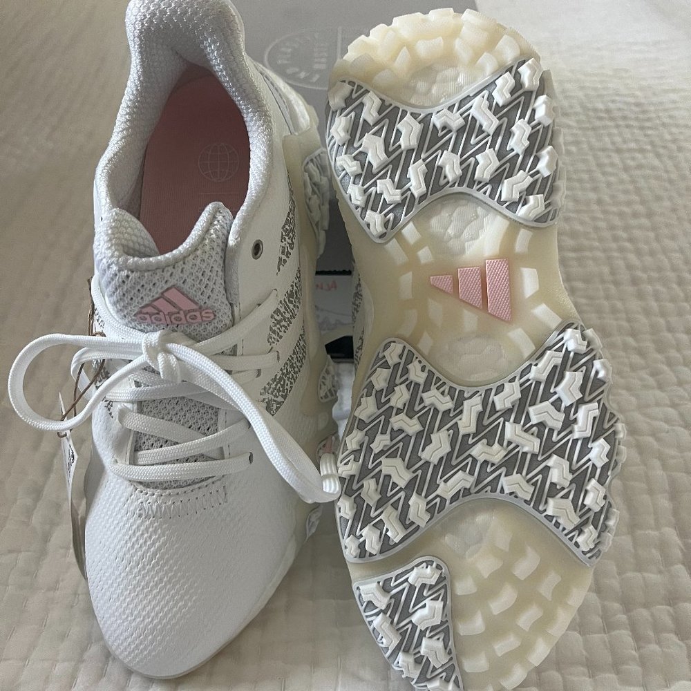 Womens Adidas Boost Golf Shoe Size 7M White with Light Pink and Gray Details